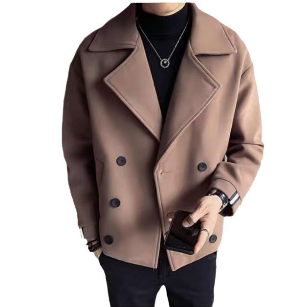 Men's Woolen Slim Fit Lapel Jacket – Autumn/Winter Korean Style, Casual & Trendy Solid Color Coat