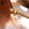 ORSA JEWELS Elegant 14K Gold Genuine 925 Sterling Silver Dangle Pearl Earrings with Handpicked Natural Pearl for Women GPE130