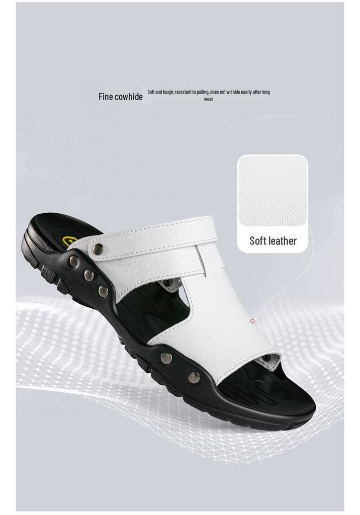 Men's Large Genuine Leather Non-Slip Beach Shoes & Two-Way Slippers (Sizes 50-52)