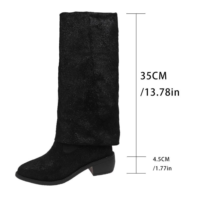 Luxury Glitter Women Pointed Toe Knee High Boots Fad Mid Heels Shoes Woman Winter 2025 Trend New Goth Chelsea Party Botas Mujer