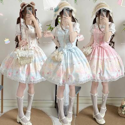Azúcar Original Gato Té de la Tarde Vestido Lolita Completo JSK Auténtico con Tirantes Vestido Lolita Loli vestidos elegantes para mujer