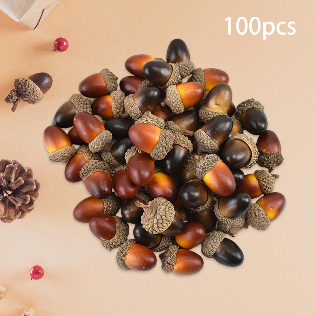 100x Artificial Acorns Simulation Fruit Props with Acorn Cap Realistic Nut Ornament Fake for Home Wedding Seasonal