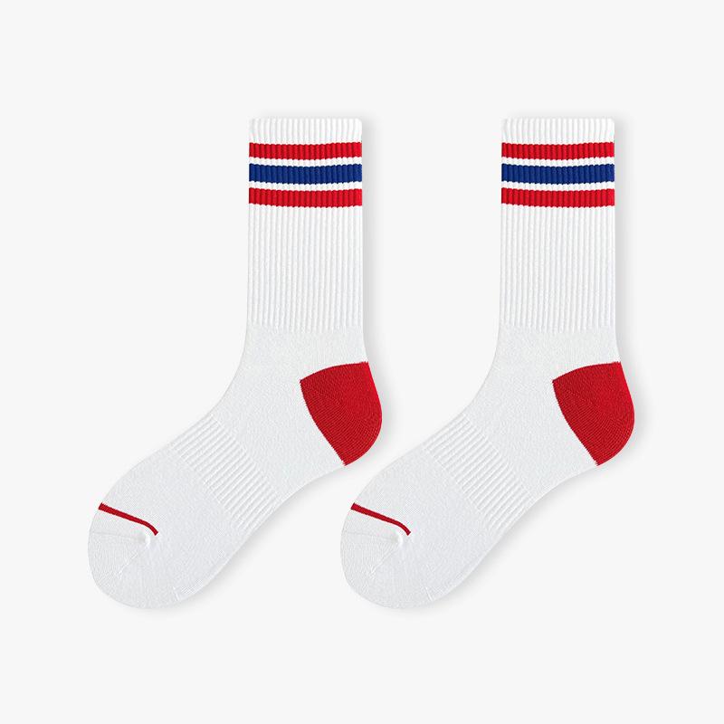 Men's Mid-calf Socks Spring and Summer Thin Pure Cotton Striped Trendy College Style Sports Men's Long Socks Women
