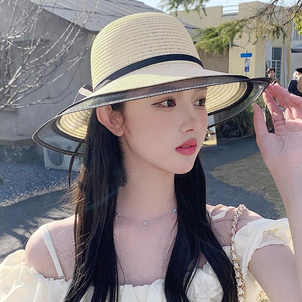 Flower Ribbon Beach Hat (Light Brown) Straw Hat