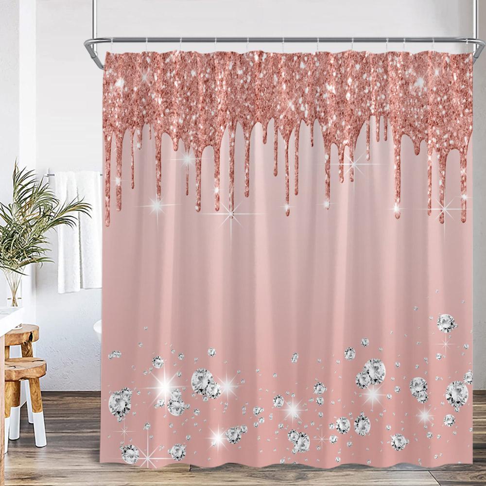 Glitter Diamond Shower Curtain Panther Pink Bathroom Decor Sparkling Fashion Modern Polyester Fabric Bathtub Curtain With Hook