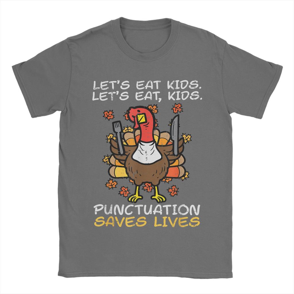 Funny Thanksgiving Teacher Turkey Lets Eat T Shirt for Men T-Shirt Crewneck  Tee Shirt Short Sleeve Clothes Summer