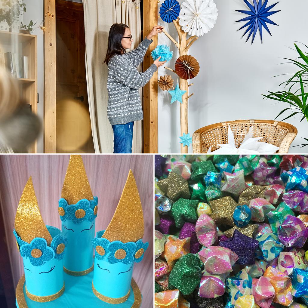 50 Sheet Glitter Origami Paper 4x4/6x6 Inch Shiny Sparkly Square Folding Paper 10x10cm Iridescent Paper for DIY Art, Craft Decor