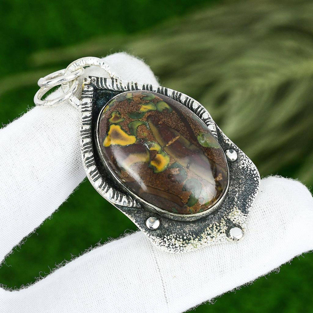 Oval Natural Fruit Jasper Bezel Wedding Sister Elegant Pendant Sterling Silver