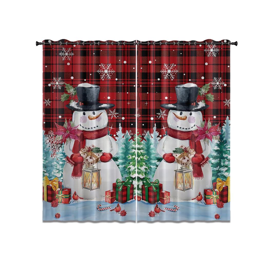 2pcs Christmas Snowman Print Blackout Curtains Multiple Sizes Living Rooms Holiday Insulation Decoration Easy Installation