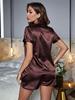 Plus Size Ice Silk Short Sleeve Pajama Set - Women's Summer Solid Color Cardigan and Shorts