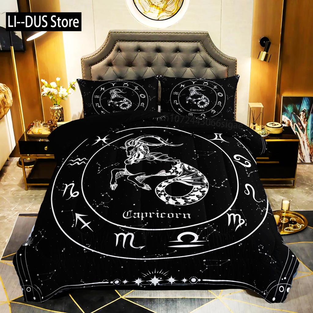 Constellation Duvet Cover Set Sky Star Map Geometric Circle Decorative 3 Piece Bedding Set with 2 Pillow Shams Queen Full Size