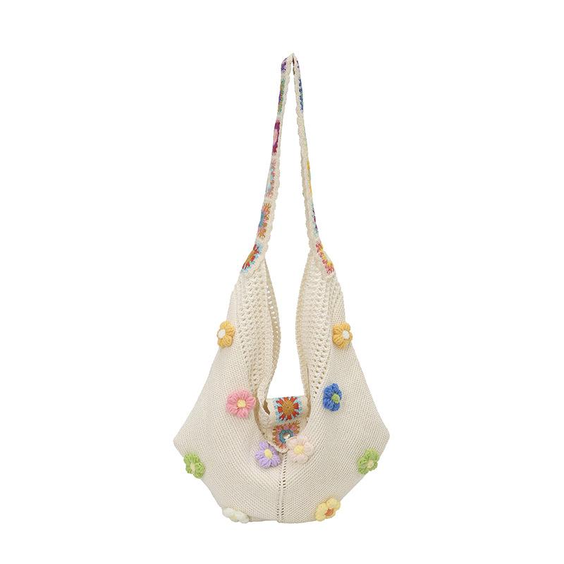 

Hollow Out Knitted Floral Handbags for Women Large Capacity 2026 New Ethnic Style Vacati Beach One Shoulder Bags Trendy (30cm<Max Length<50cm) бежевый