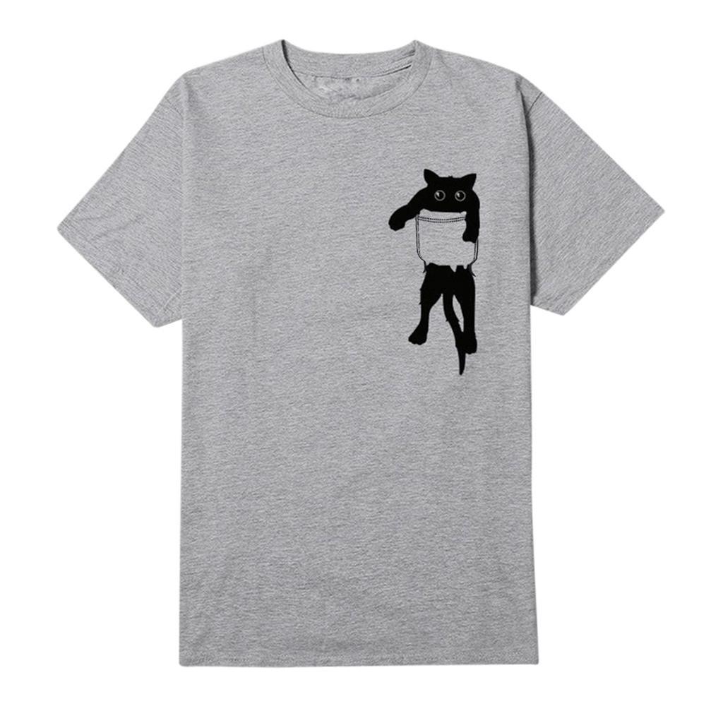 Women Cat Print T-shirt Loose Short Sleeve Blouse Casual  Pullover Tops