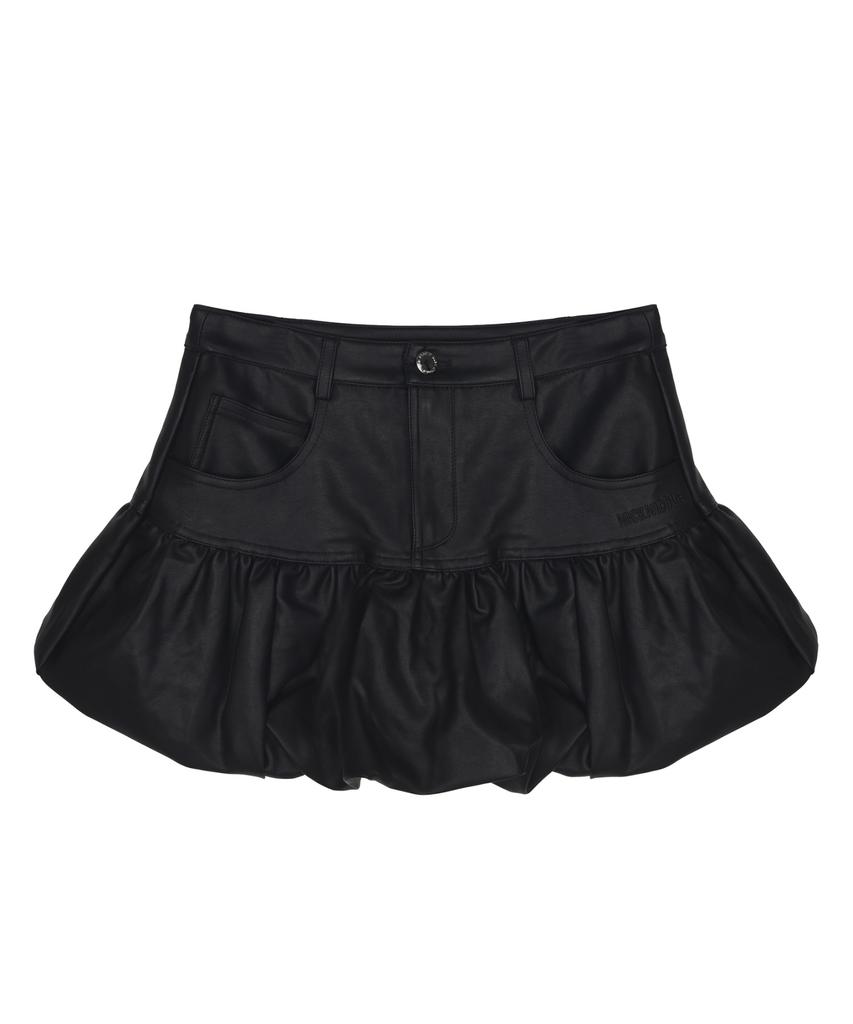 Nigaennikol Balloon Leather Mini Skirt_Black