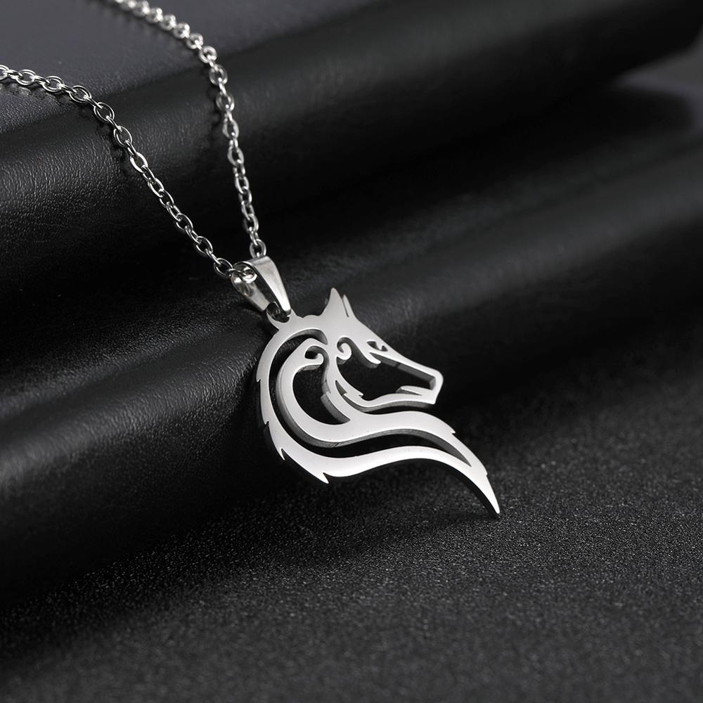 Viking Ancient Fenrir Wolf Necklace Stainless Steel Wolves Animal Pendant Neck Chain Men Women Amulet Tribal Jewelry Gift