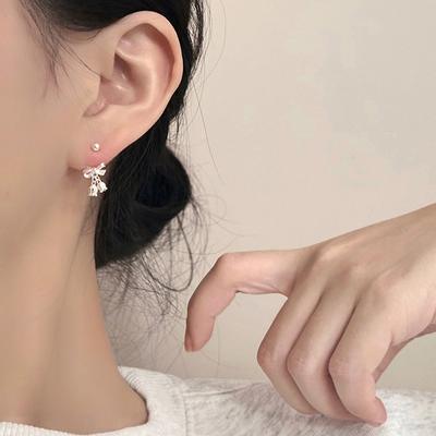 Earrings, Korean Style Anti-Lost Sweet Earrings, High-End Flower Screw Ear Hooks, Sand-Faced Lily Of The Valley Flower Bow Earrings