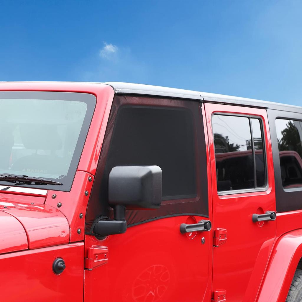 Front Window Sun Shade Covers Elasticized Breathable Mesh Car Side Window Screens Net UV Protection Sunshade for Jeep Wrangler TJ JK JL & Gladiator