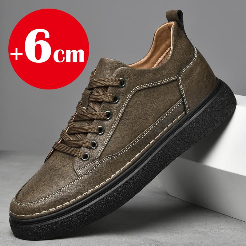 Neue Herren Leder Sneaker Booster Echtes Leder Aufzugschuhe Männer Höhenerhöhende Einlegesohle 6cm Designer Größerer Mann