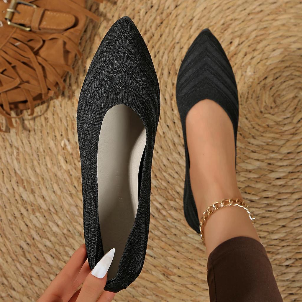 Fashion 2025 New Women Flats Pointed Toe Casual Breathable Shoes Women Ballet Sneakers Women Knitted Slip on Loafers Zapatos De Mujer