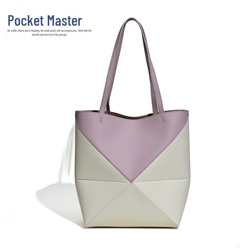 Douxiaozhu Puzzle Geometrická Deformovatelná Hovězí Kůže Skládací Tote Taška přes Rameno