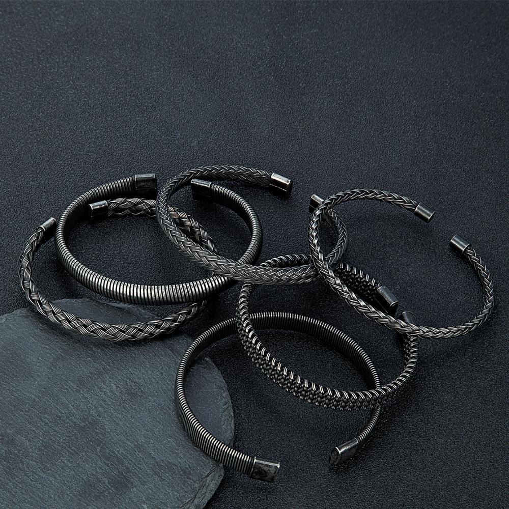Punk Rock Locomotive Men Vintage Black Bangle Stainless Steel Cuban Cuff Bracelets Hand Wristband Accessories