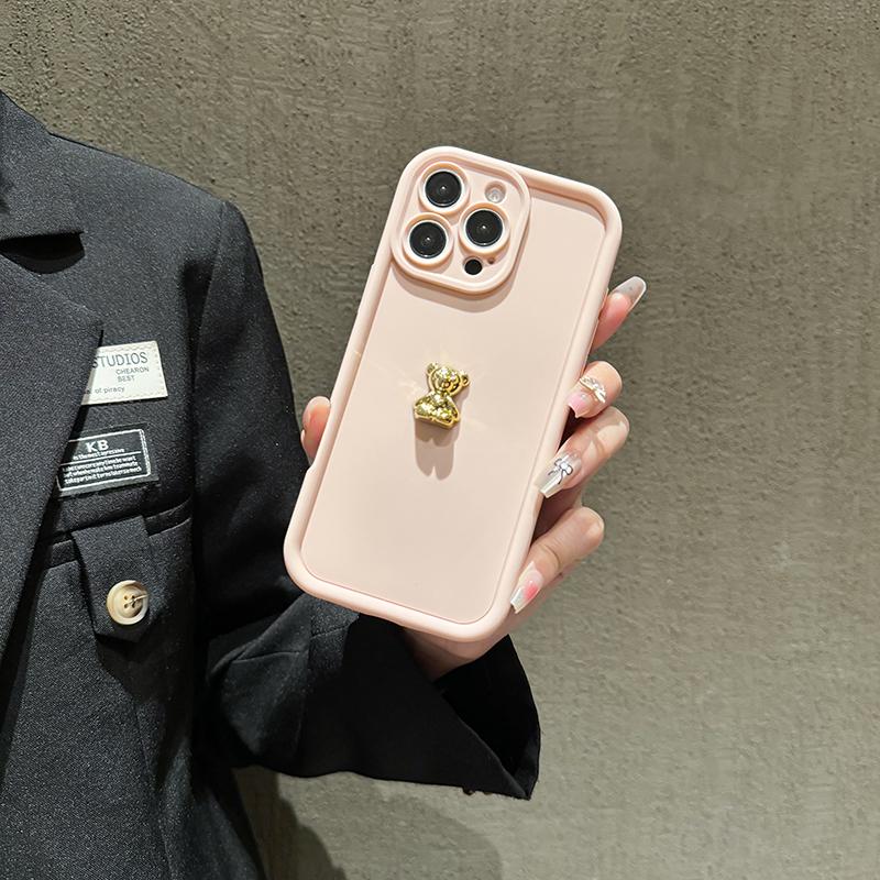 3D Gold Bear Silicone Soft Phone Case For iPhone 16 15 14 Pro Max 11 12 13 X XS XR 7 8 Plus SE  Shockproof Candy Matte Cover