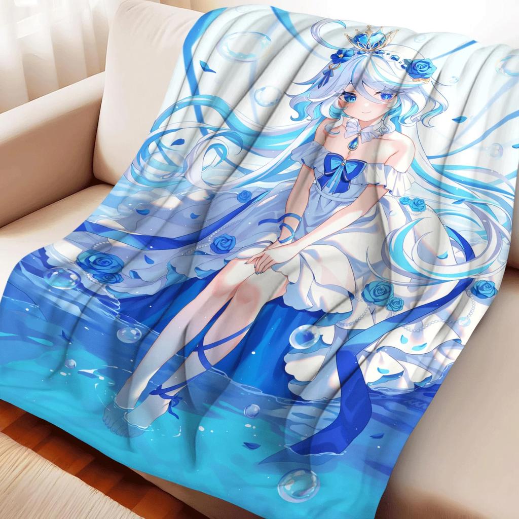 Genshin Impact Furina Shuishen Flannel Throw Blanket Premium Soft Animated Design for Cozy Comfort