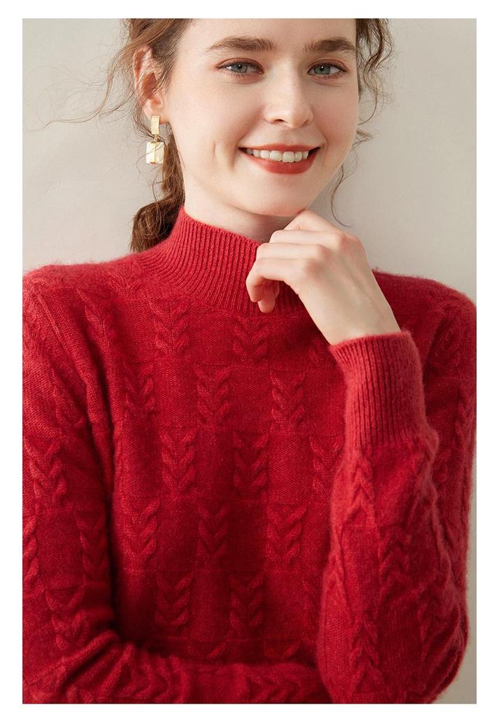 Women's Lazy Style Wheat Ear Cashmere Sweater - Autumn/Winter Solid Color Half-High Neck Knitwear