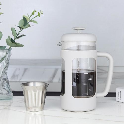 Easyworkz Heat-Resistant Glass French Press for Coffee & Tea, Soft Grip, 1000ml (8 Cups), Light Gray