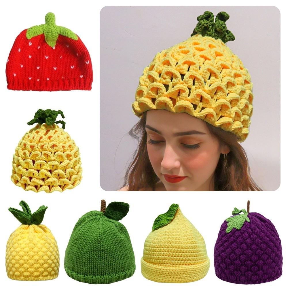 Thick Knitted Fruit Hat Soft Skiing Hat Novelty Strawberry Pullover Cap Winter Head Accessory