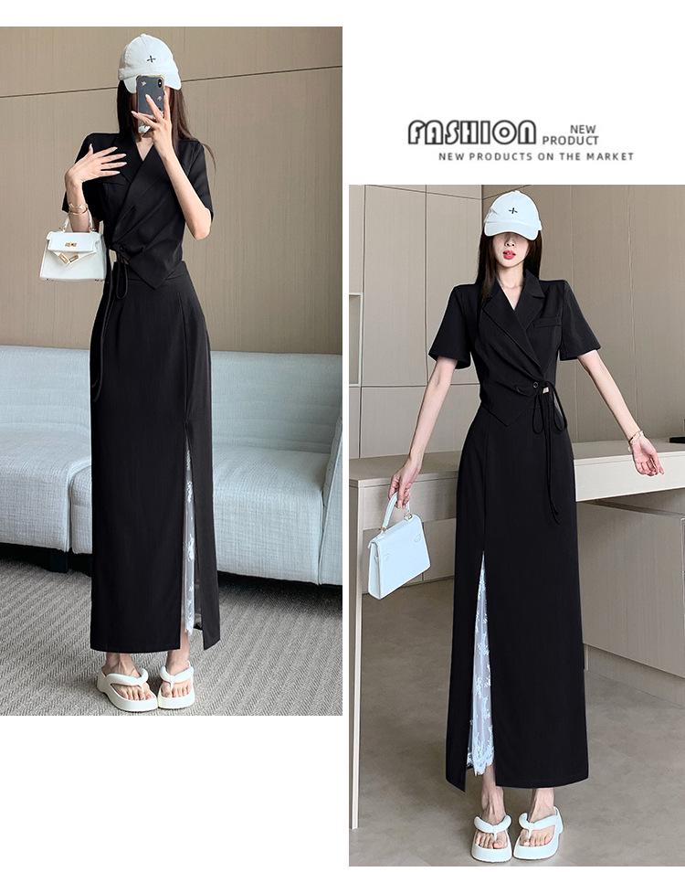 Elegant Women's Two-Piece Set: High-Grade Slim Strap Suit Top & High-Waist Lace Skirt