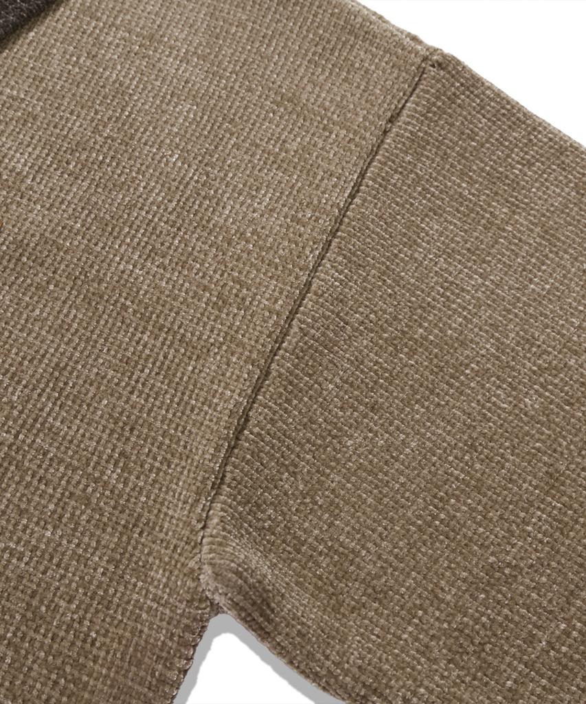 TRILLION Leather Patchwork Velvet Cardigan Knit_Beige