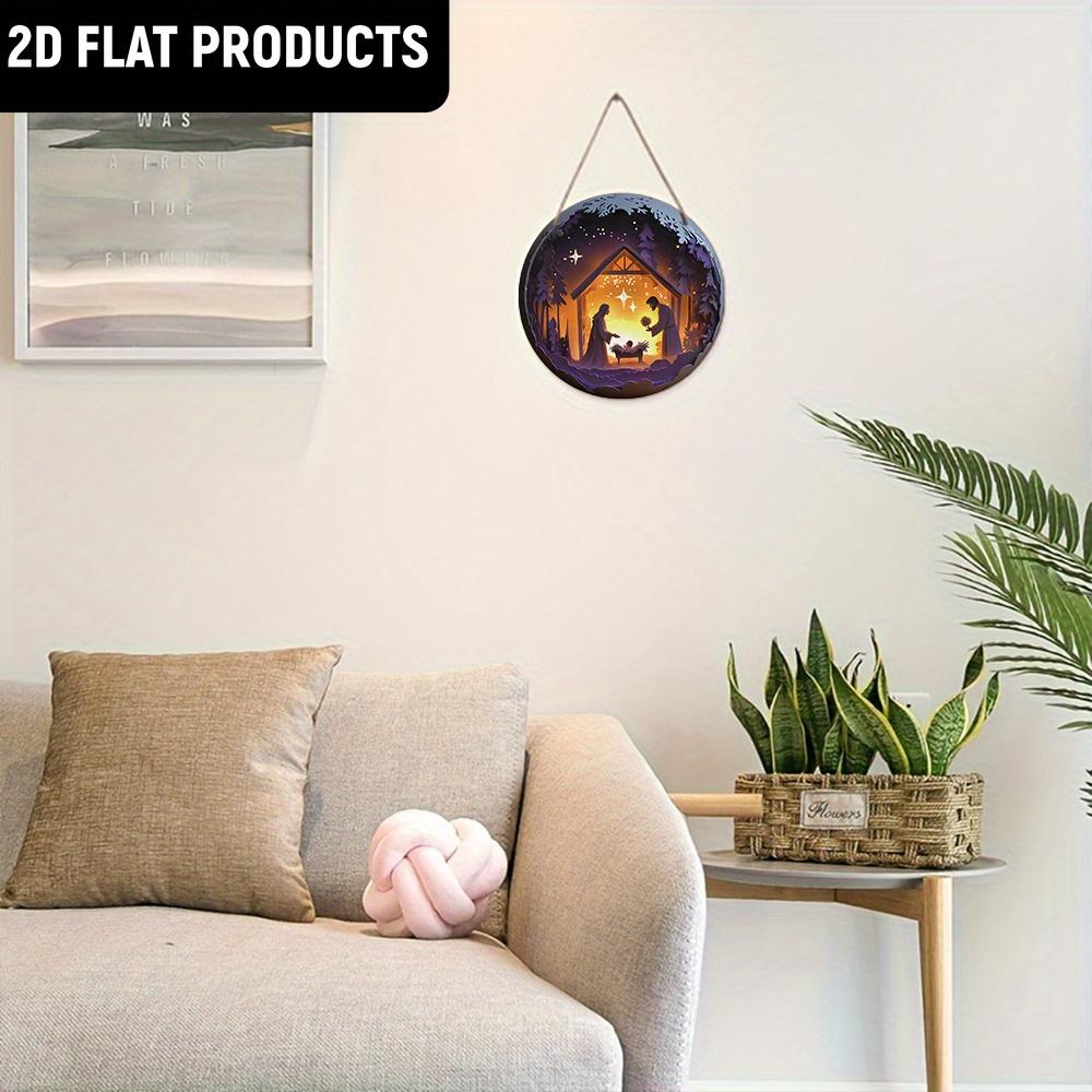 Wooden 2D Flat Scene Sign, Classic Wall Decor, Jesus's Birth Cottage & Star Design, for Door, Wall, Home, Room, Farmhouse, Street, Shop, Garage, Bar