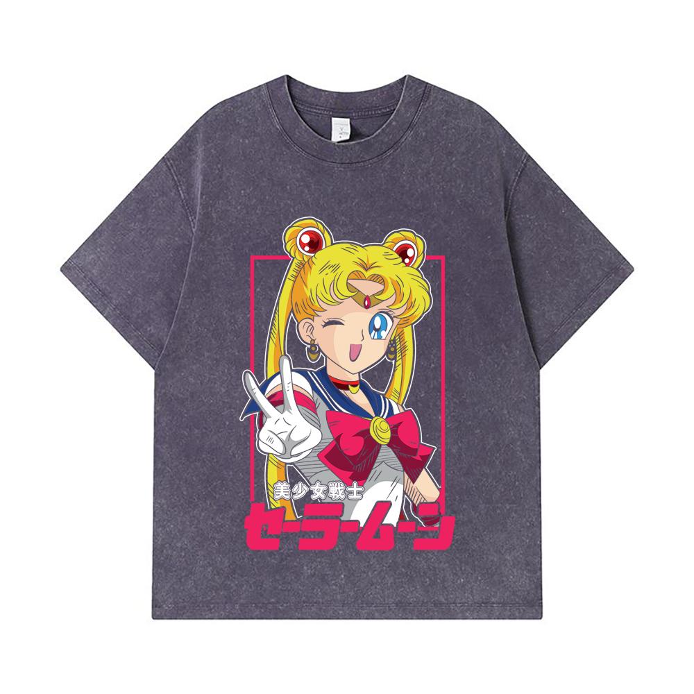275 GSM Washed T-shirts 100% Cotton Sailor Moon V9 Minako Print Unisex Heavy Cotton T Shirt