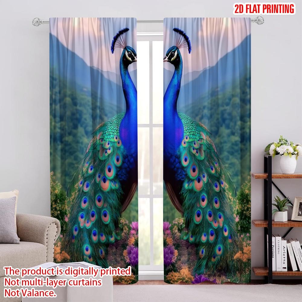 

2pcs,2D plane printing Popular Curtain Panels Dueling Peacocks Polyester Easy Install (without rod) Home Decor Perfect for 52.50 × 116.00 cm 2 pcs