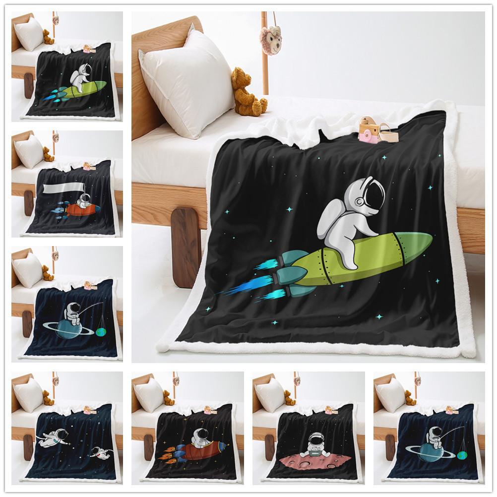 Astronaut 2D Digital Printing Thickened Lamb Wool Crystal Fleece Blanket Blanket
