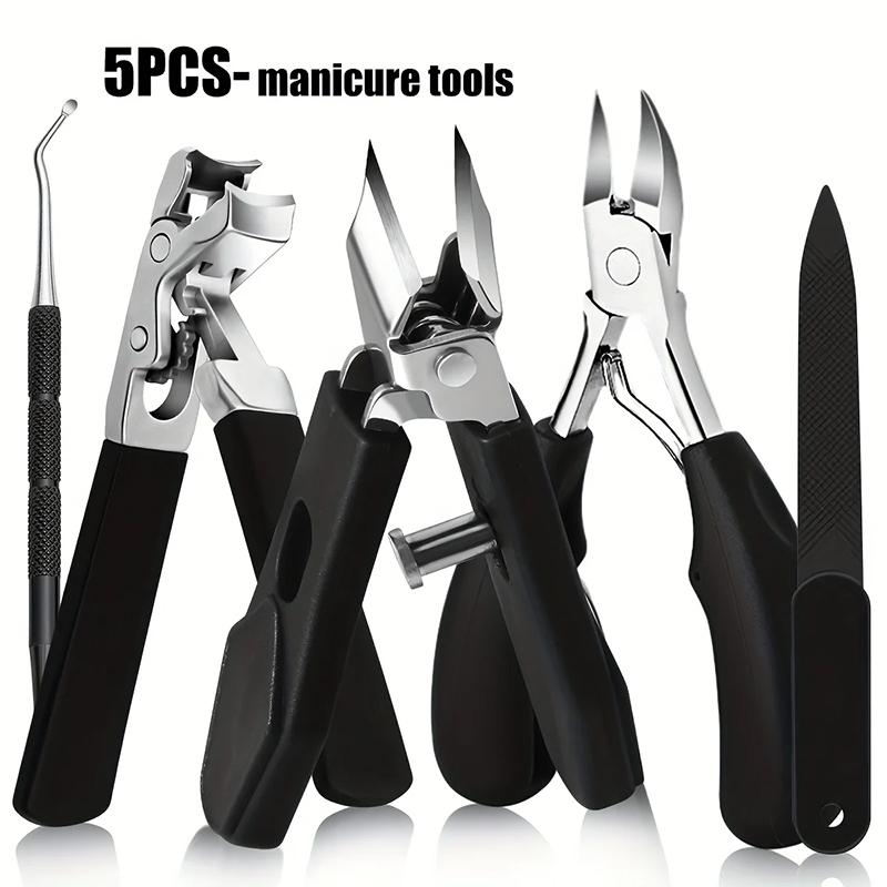 5pcs Professional Heavy-Duty Nail Clipper Set, Stainless Steel Blades, Ideal for Ingrown Nails, Includes Slant Tip Clippers