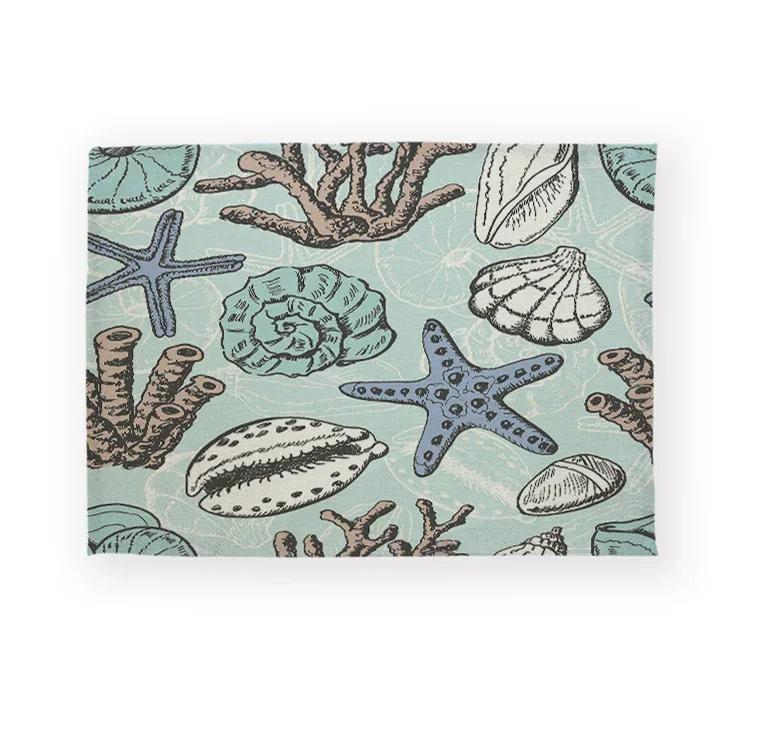 Fisch Meeresleben Muschel Muster Küchen-Tischset Leinen Esstisch-Matten Untersetzer Schale Tasse Matte Fisch Haus Dekoration Tisch s