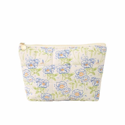 New Floral Quilted Large Plaid Cosmetic Bag Large-capacity Three-dimensional Hand-held Bubble Grid Fashion Pleated Storage Toiletry Bag