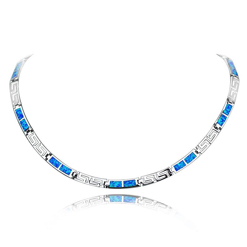 Minimalist Square Blue Natural Opal Gold Plated Unisex Necklace-Trendy Link Chain for Daily & Party Wear Anniversary Occasion