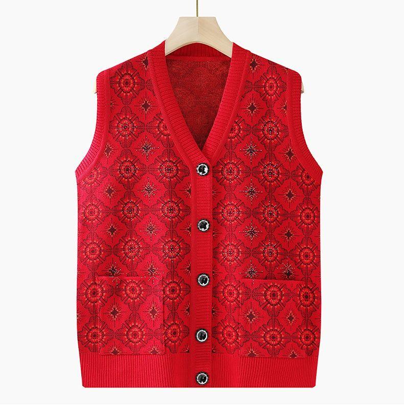 Seniors Vest Grandma Vest Sweater Knitted Cardigan Clothes Autumn Winter Jacket