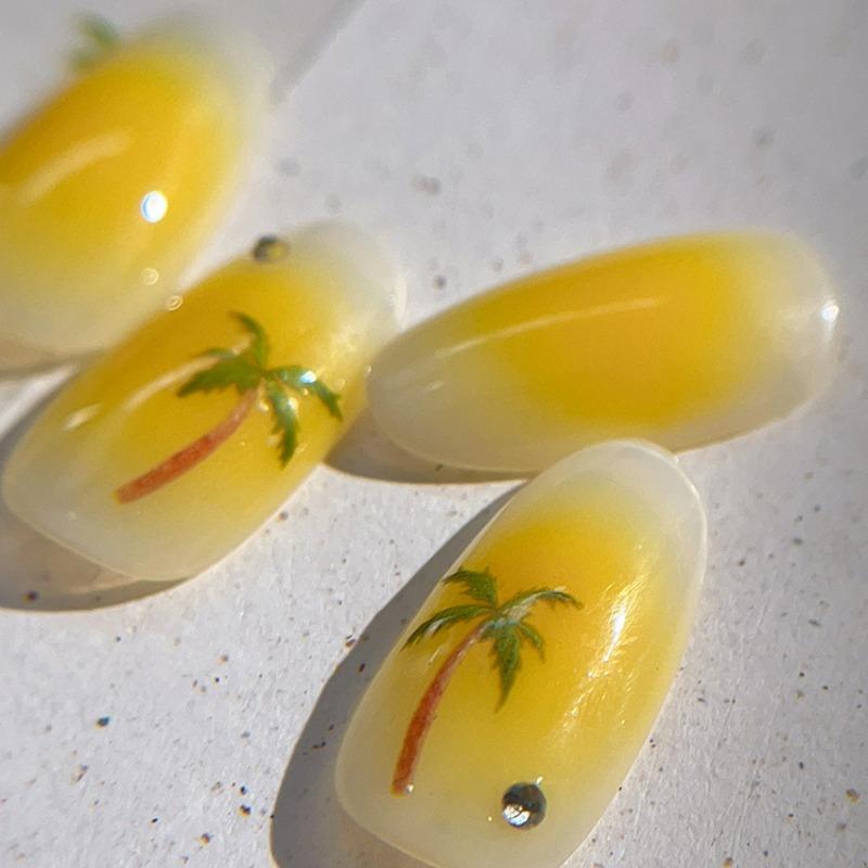 Tropical Beach Vacation Nail Art Stickers - Sparkling Coconut Trees & Seagulls, Reusable Plastic Decals for Manicures, Self-Adhesive Nail Art Decals