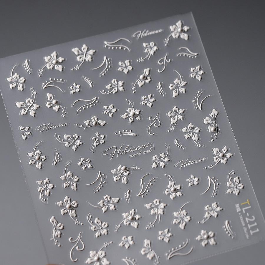 Autocollants d'Art pour Ongles Fleurs Élégantes 5D Diamants Cristal Décorations d'Ongles Frange Fleur de Cerisier Blanche Autocollants d'Ongles Automne DIY