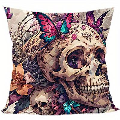 Heimdeko Schädel & Schmetterling Blumenmuster Kissenbezug Muster Kissenbezug Geeignet für Sofa Schlafzimmer Auto Kissenbezug