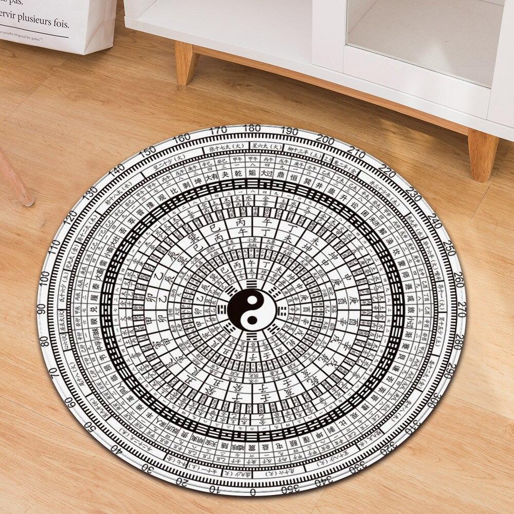 Tai Chi Buddhist Round Carpet Living Room Bedroom Yingyang Prayer Ring Rugs Restaurant Floor Mat Parlor Sofa Black Soft Tapete