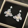 Heavy Industry Micro-inlaid Zircon Blue Butterfly Earrings Elegant Light Luxury Insect Earrings 925 Silver Needle Dinner Earrings Women's