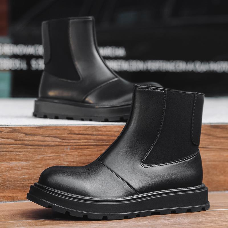 

2024 Новые мужские модные ботинки челси с круглыми рукавами, британские короткие ботинки цвета дыма, прилив 22725-J 44 чёрный