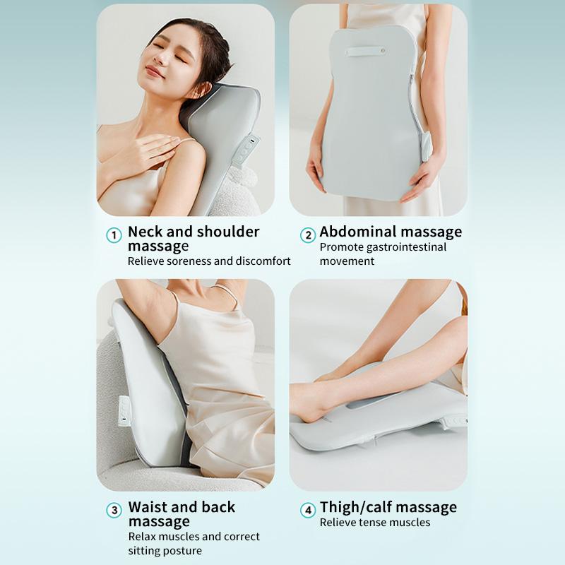 JINKAIRUI Electric Back Massager with Heat Portable Massage Cushion Cervical Waist Support Deep Tissue Kneading Shiatsu Rechargeable Use