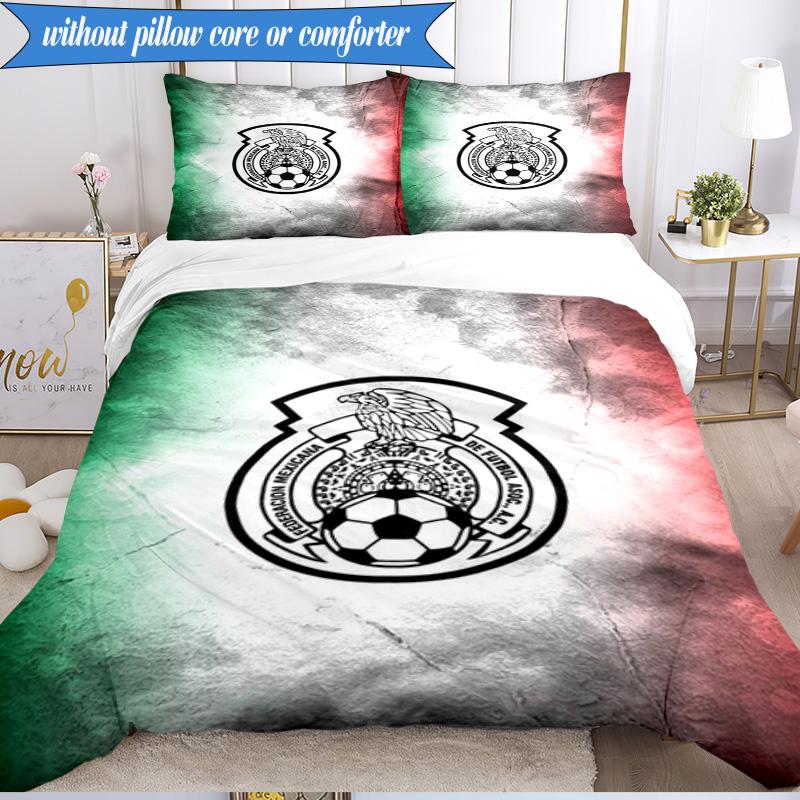 3PCS Mexico Football Team Emblem Printed Soft Bedding Set,Including 1pc Duvet Cover And 2pcs Pillowcases Perfect for Bedroom, Dormitory, Fan gift