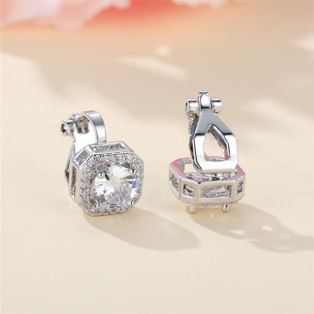 Cute Female White Round Zircon Stone Silver Color Clip Earrings For Women Luxury Wedding Jewelry